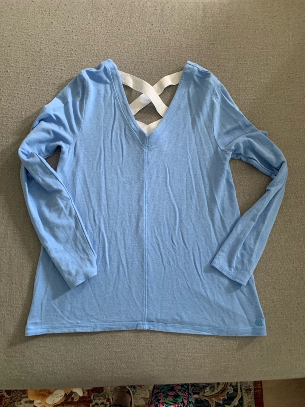 Lilly Pulitzer Light Blue V-Neck Long Sleeve Top with Crisscross Back